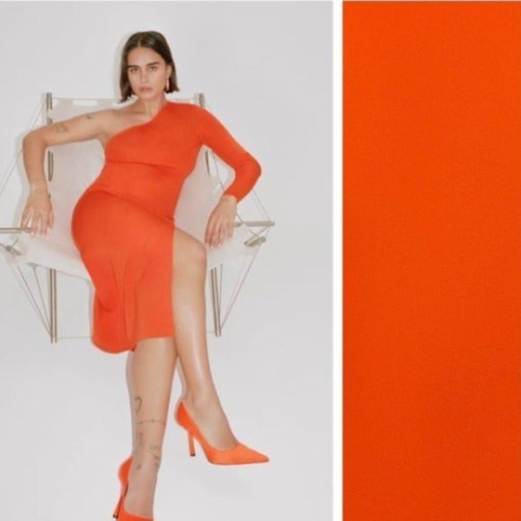 Zara Dresses Zara Woman Orange One Shoulder Asymmetric Bandage Knit